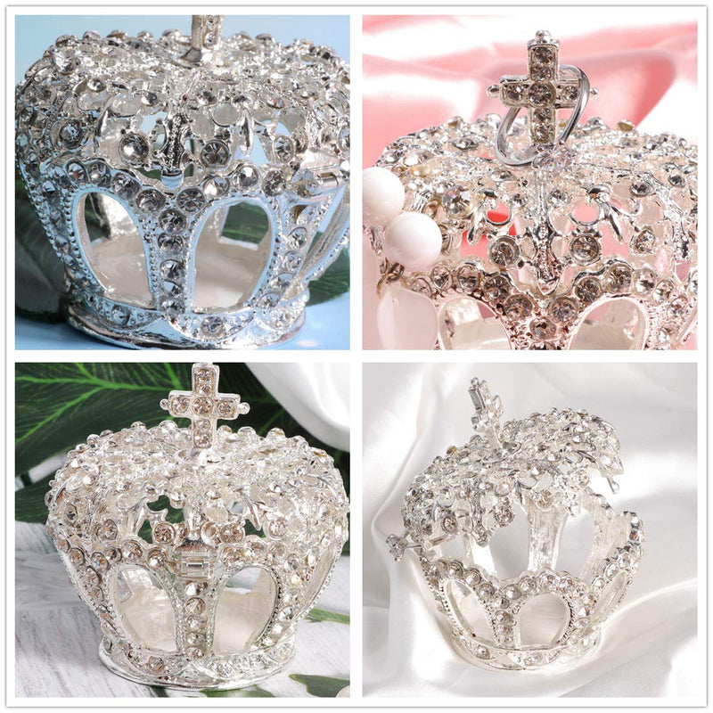 [Australia] - Waltz&F Hollow Diamond Crown Metal Ring Holder Jewelry Box with White Crystals Hinged Trinket Box Handmade Table Centerpiece Decor 