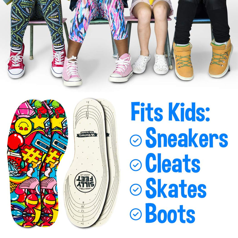 [Australia] - Silly Feet Kids Insoles | Child Replacement Insole Shoe Sole Inserts for Children 2 Pairs ( Bubble Gum ) 