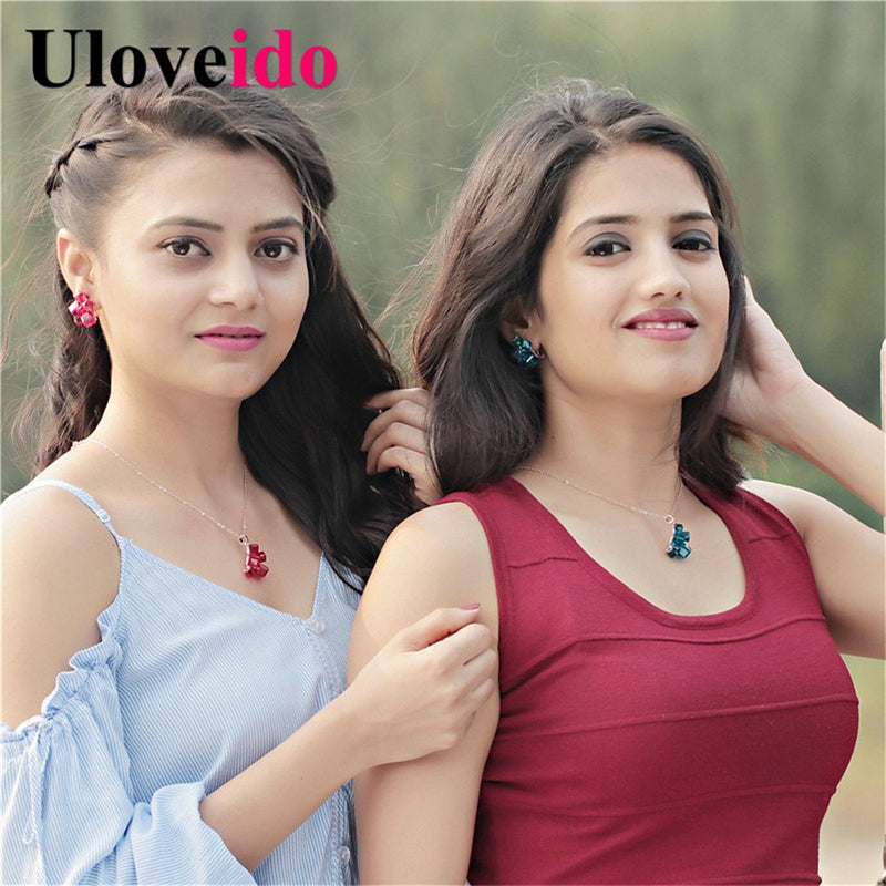 [Australia] - Uloveido Women Rose Gold Plated Crystal Pendant Necklace for Women, Blue/Red/White Stone Necklace Pendant for Girls Jewelry Gift GR125 