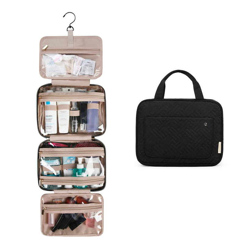 [Australia] - BAGSMART Hanging Toiletry Bag Travel Large Wash Bag Womens Make Up Bag Clear for Full Sized Container, Black M 
