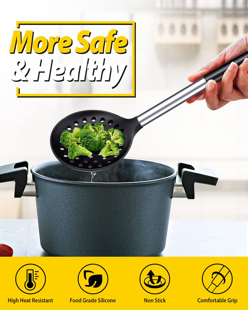 [Australia] - Pack of 2 Kitchen Ladle Strainer , Large Slotted Spoon with High Heat Resistant,BPA Free Non Stick Cooking Skimmers for Draining & Frying (Black-Red) Black-red 