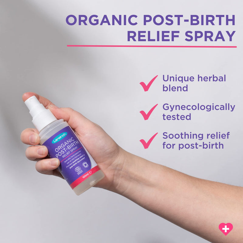 [Australia] - Lansinoh Organic Post-Birth Relief Spray - 100ml Spray Bottle Postnatal Relief Spray for Recovery Natural Ingredients Soothing Formula to Soothe After Birth, Clear, (Pack of 1) 