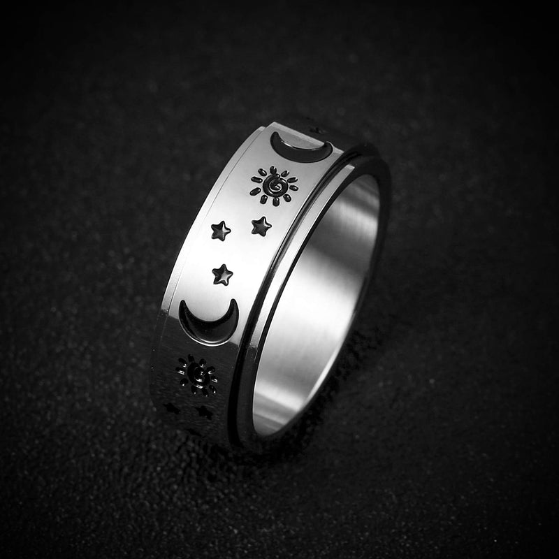 [Australia] - HZMAN Moon Star Sun Fine Tuning Rotating Ring Stainless Steel Boho Jewelry for Women Men Sizs 5-12 Silver 6 