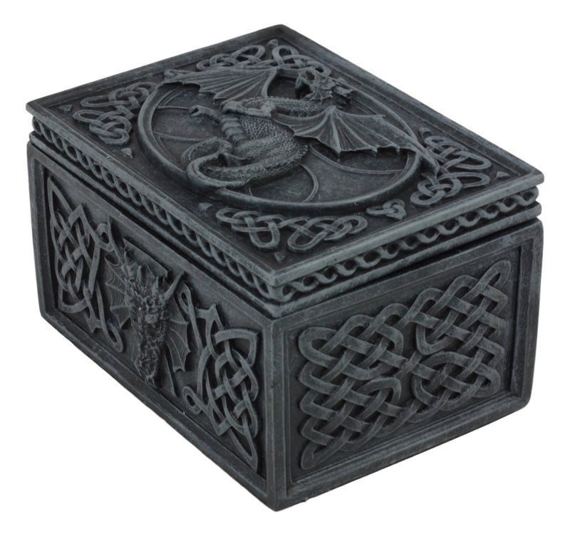 [Australia] - Ancient Celtic Relic of The Dragon Chest Tombstone Hinged Jewelry Box Keepsake Sculpture Figurine for Fantasy Collector Medieval Magic Fans 