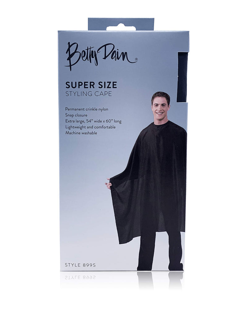 [Australia] - Betty Dain Lightweight Crinkle Nylon Hair Cutting/Styling Cape, Water Resistant, Machine Washable, Lightweight Nylon, Repels Hair, Snap Closure at Neck, Generous 54 x 60 inch Size, Black 