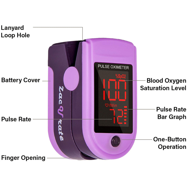 [Australia] - Zacurate Pro Series 500DL Fingertip Pulse Oximeter Blood Oxygen Saturation Monitor with Silicon Cover, Batteries and Lanyard (Mystic Purple) 