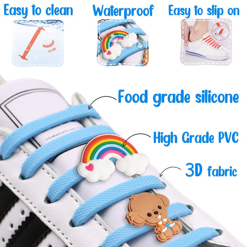 [Australia] - INMAKER Elastic Laces for Kids, No Tie Shoe Laces with Decoration Charms, Rubber Shoelaces for Trainers Multi Colour 