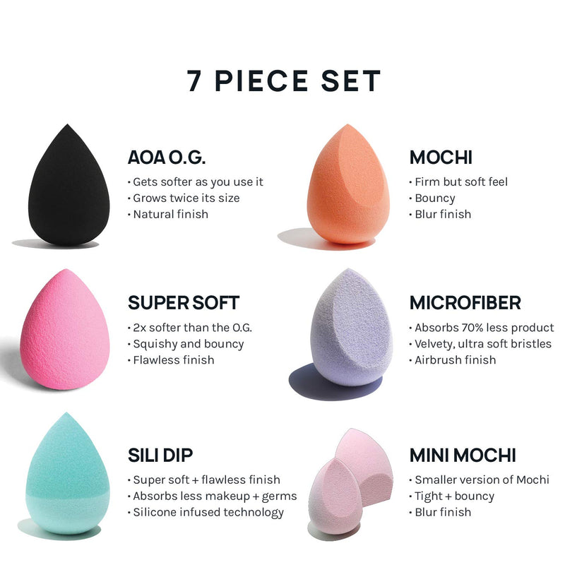 [Australia] - AOA Studio Beauty Makeup Sponge Blender Multiple Combo Set for Gift Makeup Blender Latex Free and High Definition set of 7 For Powder Cream and Liquid 