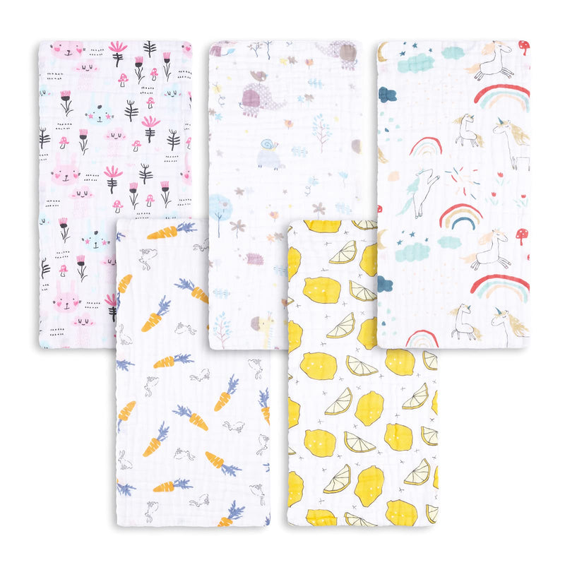 [Australia] - Muslin Burp Cloths 5 Pack Baby Burping Cloth Sets for Unisex 20 by 10 Inches Baby Burping Rags for Boys and Girls Extra Large 100% Organic Cotton 