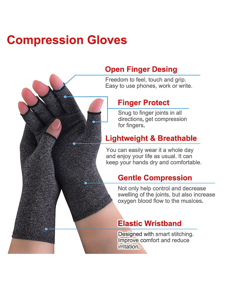 [Australia] - 2 Pairs Arthritis Compression Gloves Fingerless Warm Winter Gloves for Women Men Relieve Symptoms Rheumatoid Osteoarthritis Raynauds Disease Breathable Comfortable Fit Daily Replacement (Grey, M) Grey 