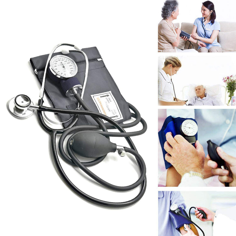 [Australia] - Belmalia Aneroid Sphygmomanometer with Dual Head Stethoscope, Rubber Bulb, Blood Pressure Gauge, Cuff, Bag for Emergency Service, Doctor, Consultation, Black 