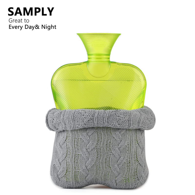 [Australia] - Samply Hot Water Bottle with Knitted Cover, 1.8L Hot Water Bag for Hot and Cold Compress, Hand Feet Warmer, Neck and Shoulder Pain Relief, Gray 2L 