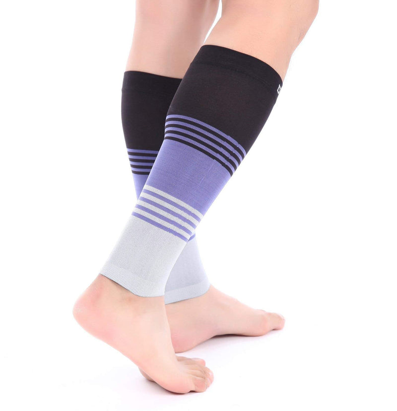 [Australia] - Doc Miller Calf Compression Sleeve Men and Women 20-30 mmHg, Shin Splint Compression Sleeve, Medical Grade Socks for Varicose Veins and Maternity 1 Pair Large Black Purple Grey Calf Sleeve Black.Purple.Gray 