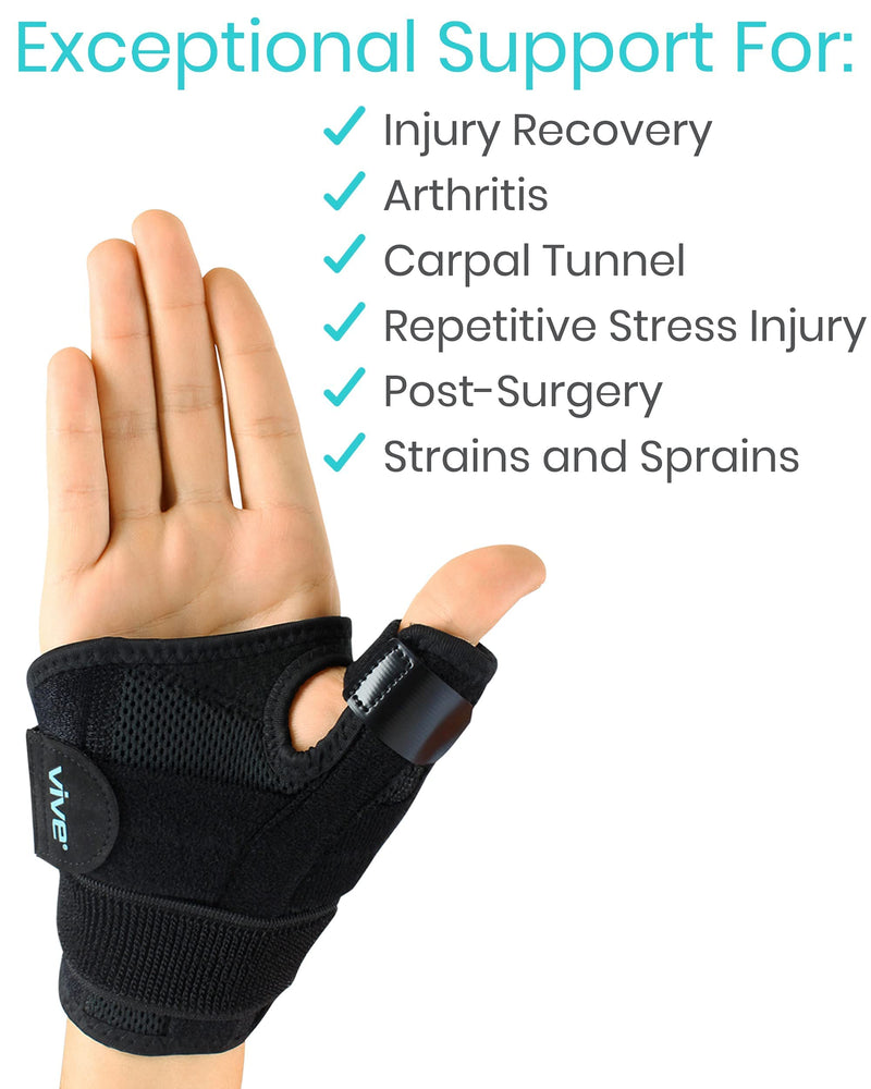 [Australia] - Vive Arthritis Thumb Splint - Spica Support Brace for Right and Left Hand - CMC Osteoarthritis Restriction for Pain, Sprains, Strains, Carpal Tunnel & Trigger Finger - Immobilizer Wrist Strap Black Standard 