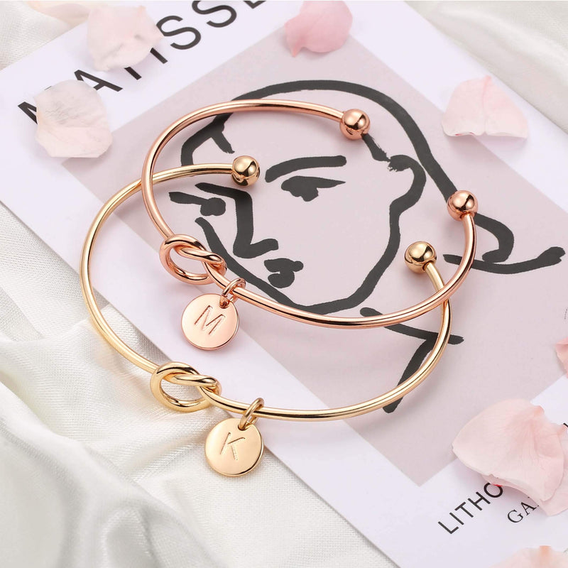 [Australia] - Ursteel Bridesmaids Gifts for Wedding, Tie The Knot Bracelet with Initial Bridesmaid Proposal Gifts with Box, Cards A-Gold 