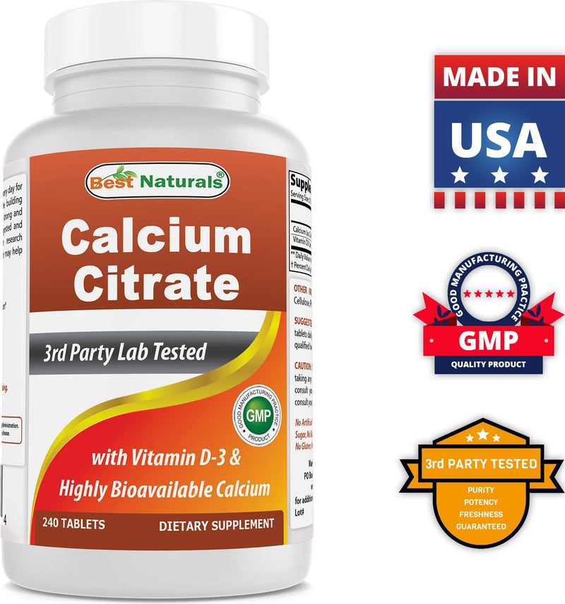 [Australia] - Best Naturals Calcium Citrate with Vitamin D-3 240 Tablets (240 Count (Pack of 1)) 240 Count (Pack of 1) 