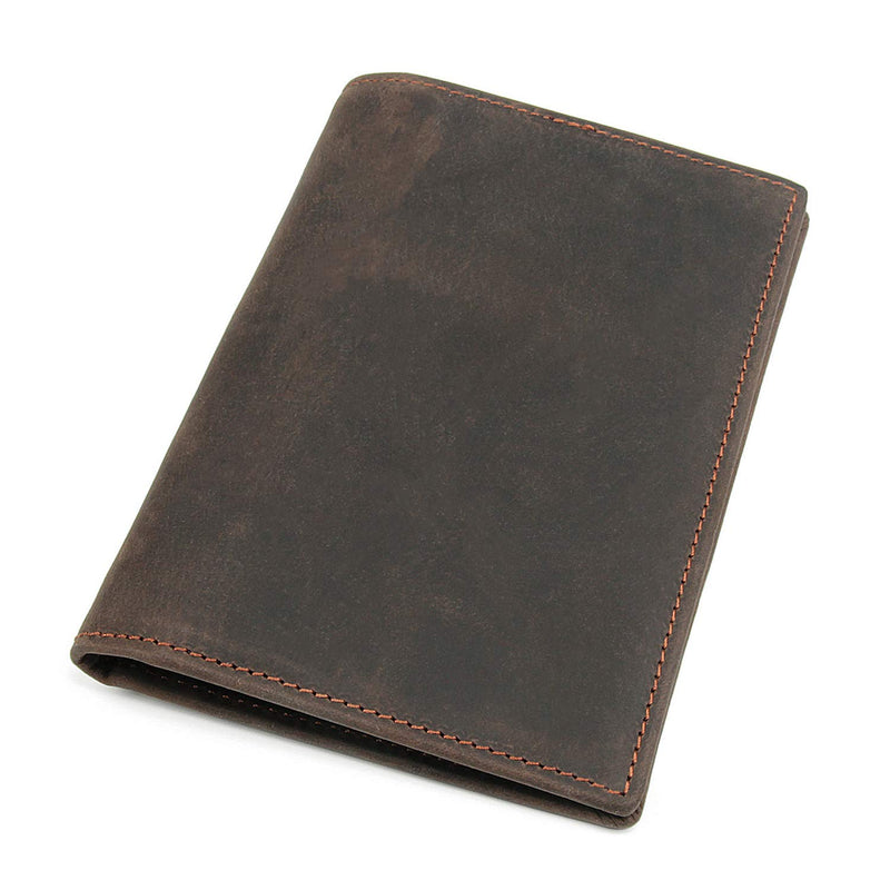 [Australia] - Polare Men's Slim RFID Blocking Leather Passport Holder Travel Bifold Wallet (Brown) Dark Brown 