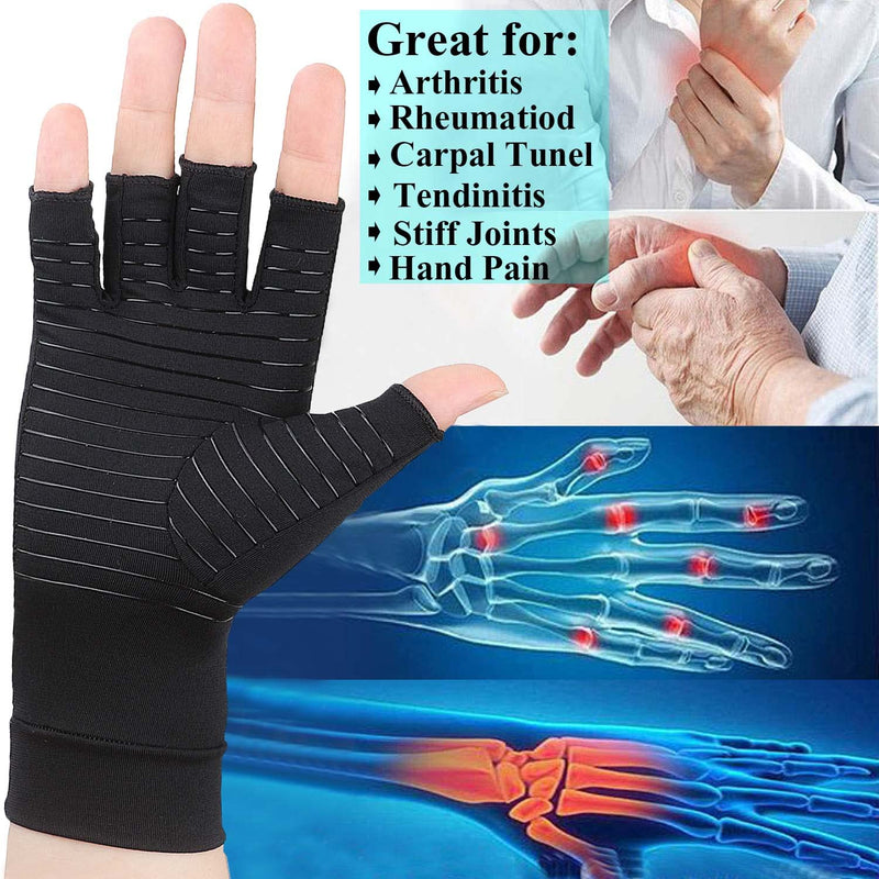 [Australia] - 2 Pairs Arthritis Gloves for Women and Men, Copper Infused Compression Gloves, Fingerless Hand Gloves for Carpal Tunnel, RSI Osteoarthritis, Joint Pain,Computer Typing, Hand Support (Black, Medium) Black Medium (Pack of 4) 