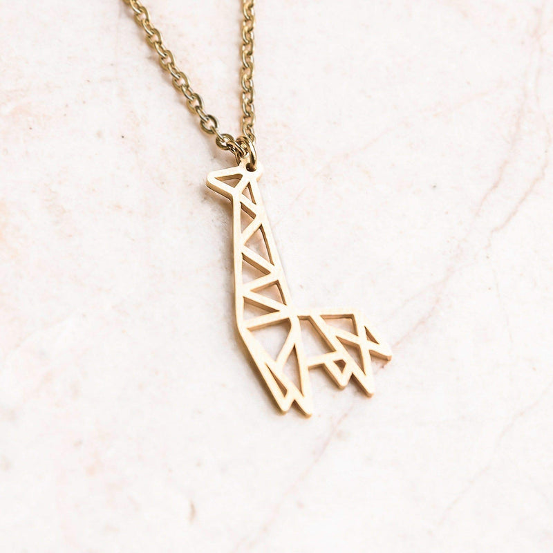 [Australia] - La Menagerie Giraffe Gold Origami Jewelry & Gold Geometric Necklace – 18 Karat Plated Gold Necklace & Giraffe Necklaces for Women – Giraffe Necklace for Girls & Origami Necklace 