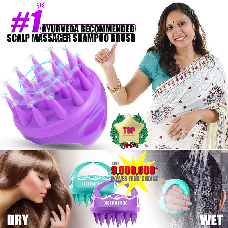 [Australia] - Shampoo Massager Brush Scalp Exfoliator for Dandruff Removal, Waterproof Shower Scalp Scrubber Tool for Hair Growth, Ultra-long Silicone Bristles, Easily Reach the Root of Thick Curly Hair - 2 Pack 2 Pack Scalp Brush ( Natural Green + Noble Purple ) 