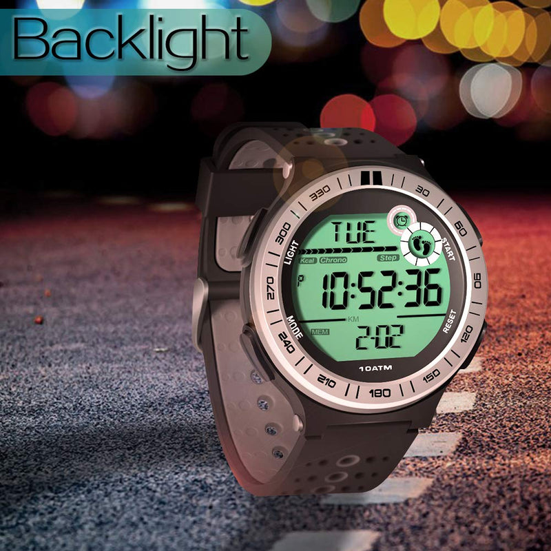[Australia] - 10 ATM Waterproof Sports Watch Pedometer for Men Boys Scuba Diving Watch with Lap Stopwatch and Alarm Clock Function, 12/24 Hour Format Selectable 