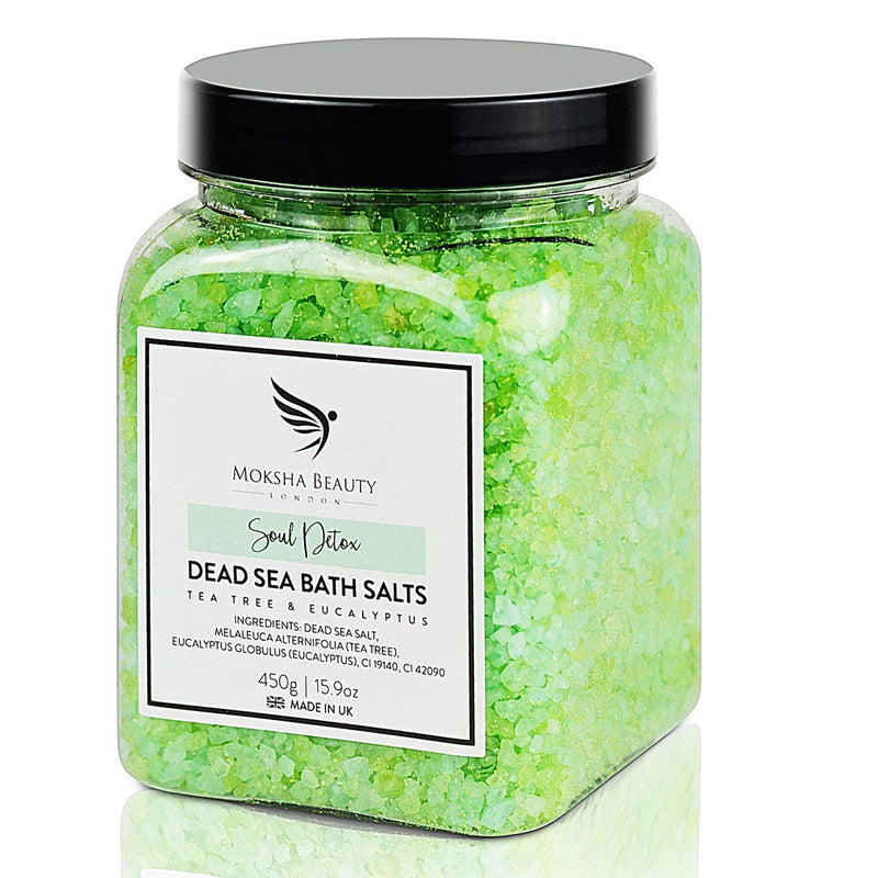 [Australia] - Tea Tree Foot Soak Aromatherapy Bath Salts - Made in UK (450g) Natural Dead Sea Salts for Women, Men, Girls and Kids. Luxury Detox with Tea Tree Essential Oils 