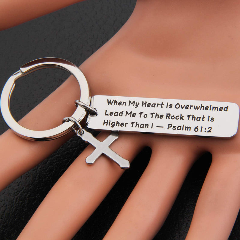 [Australia] - Lywjyb Birdgot Religious Jewelry Bible Verse Keychain When My Heart is Overwhelmed Lead Me to The Rock That is Higher Than I Christian Keychain Scripture Jewelry Gift Heart Overwhelmed 