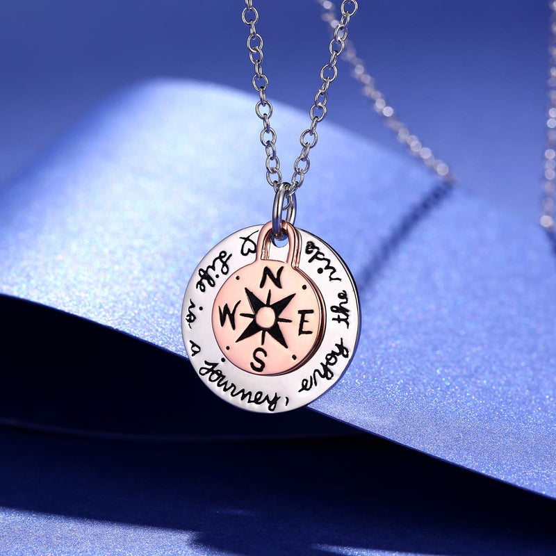 [Australia] - Compass Necklace, Traveller College Graduation Gifts Inspirational Jewelry, Compass Pendant Necklace, Compass Necklace Friendship, Compass Life Is A Journey Enjoy The Ride Life Is A Journey Enjoy The Ride Compass 