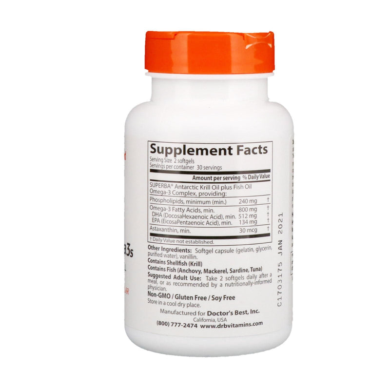 [Australia] - Doctor's Best Enhanced Superba Krill Plus with Omega 3s, 60 Count 