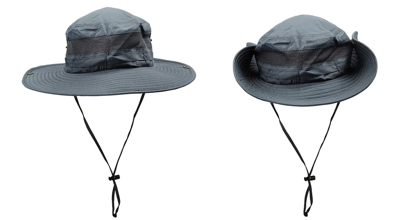 [Australia] - Sun Hat UV Protection Safari Hat Wide Brim Fishsing Hat with Adjustable Chin Strap for Men and Women Grey 