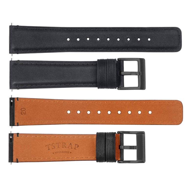 [Australia] - TStrap Leather Watch Band 20mm - Soft Brown Quick Release Watch Strap Replacement - Square Tail Smart Watch Bands for Men Women - Men’s Watch Bracelet Clasp Buckle - 18mm 20mm 22mm Black/Black Clasp 