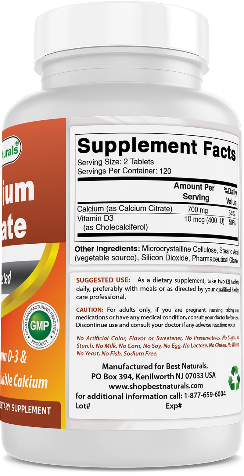 [Australia] - Best Naturals Calcium Citrate with Vitamin D-3 240 Tablets (240 Count (Pack of 1)) 240 Count (Pack of 1) 