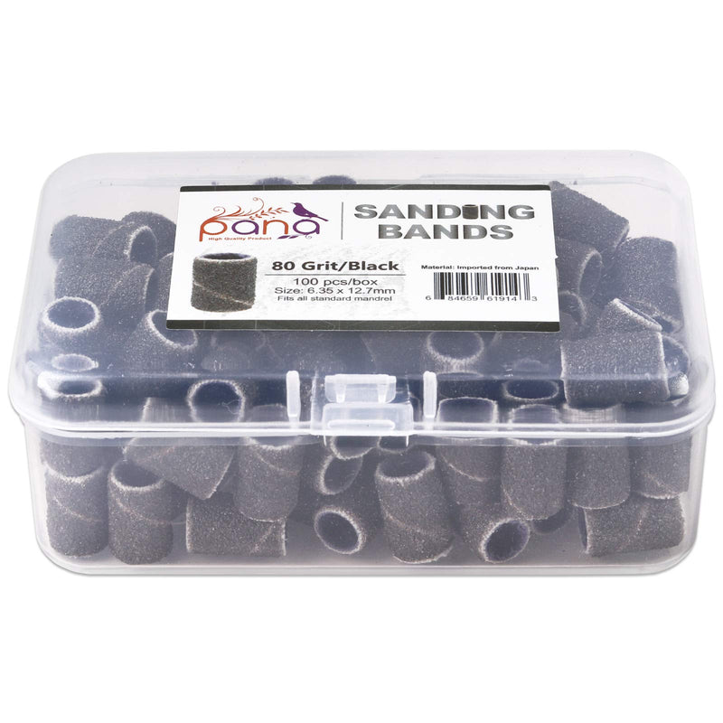 [Australia] - PANA 100 Pieces Nail Sanding Bands Professional Nail Manicure Great Fit for Nail Drill Bits for Acrylic Nails (80 Grit, Black) 80 Grit 