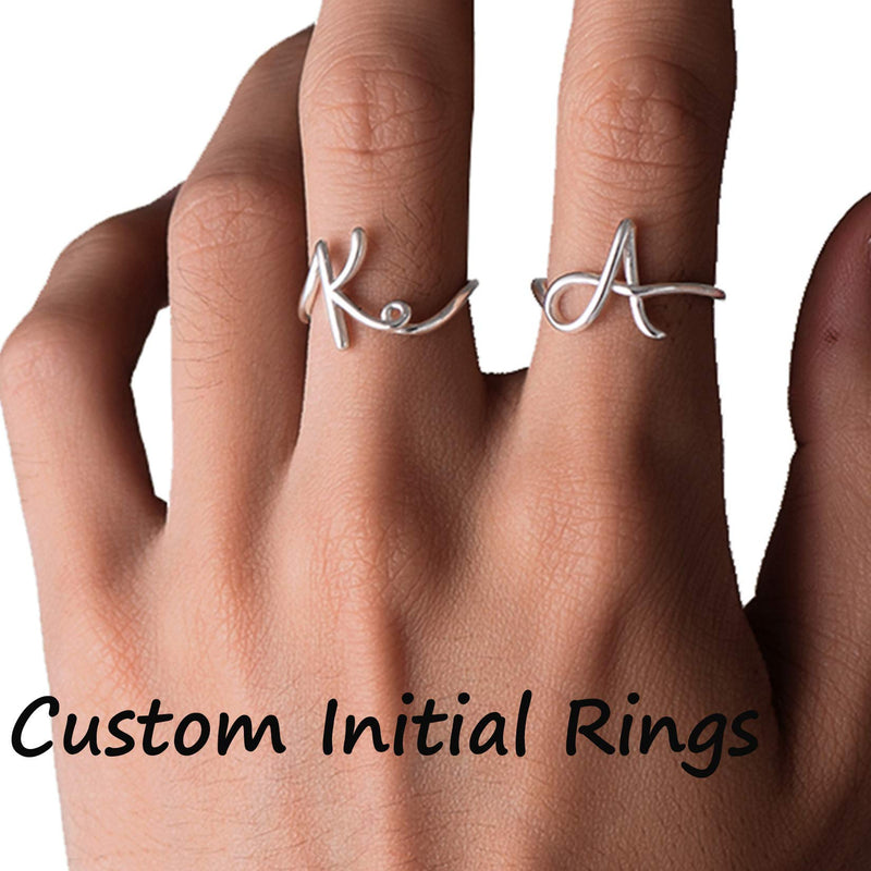 [Australia] - Personalized Silver Initial Letter Ring Open Ring Adjustable Women Statement Rings Party Jewelry 925 Sterling Silver A-Z 26 Letters Initial Name Rings for Women Men,Crystal or Twisted Style 01.Plain Initial A 