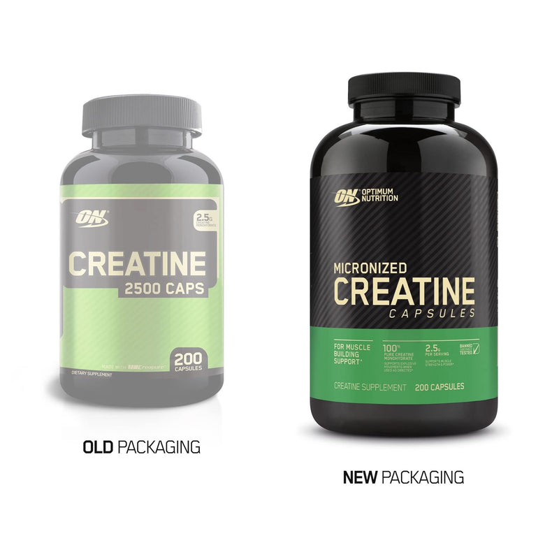 [Australia] - Optimum Nutrition Micronized Creatine Monohydrate Capsules, Keto Friendly, 2500mg, 200 Capsules (Packaging May Vary) 200 Count (Pack of 1) 