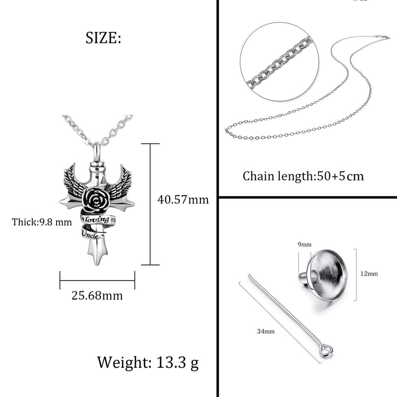 [Australia] - YSAHan in Loving Memory Cross Urn Necklace for Ashes Angel Wing Cremation Memorial Pendant Stainless Steel Waterproof Jewelry Nana 