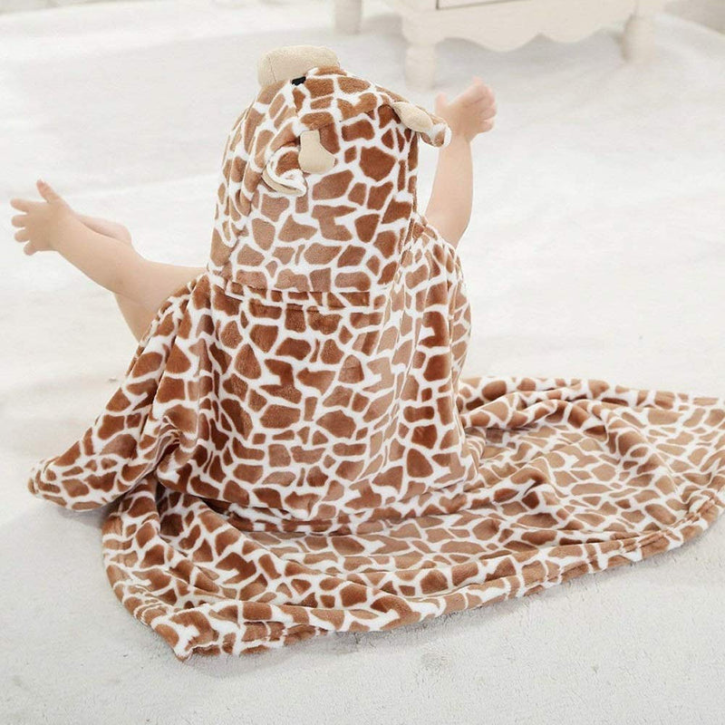 [Australia] - Hilmocho Baby Hooded Blanket Soft Warm Coral Fleece Cozy Swaddle Wrap for Newborn Infant Toddler Brown Giraffe 
