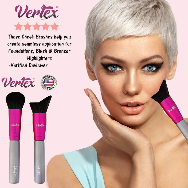 [Australia] - Vertex Beauty Blush Brush and Cheek Bronzer Highlighting Makeup Brushes | Create Dramatic Cheeks Angled Kabuki Gloss Highlights | Face Hugging Body Portable Contour Brush For Perfect Powder Mineral Blending Bronze Tan Face Tanning Brush Self Tanner 