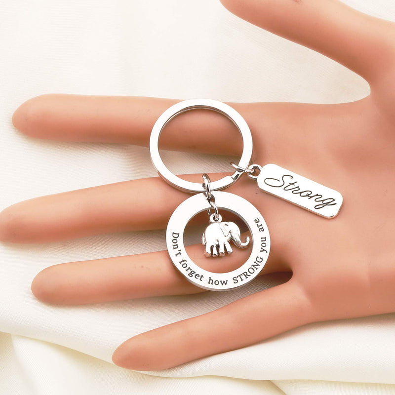 [Australia] - bobauna Elephant Keychain Don't Forget How Strong You are Strength Jewelry Uplifting Gift for Friend Family Animal Lovers elephant circle keychain 