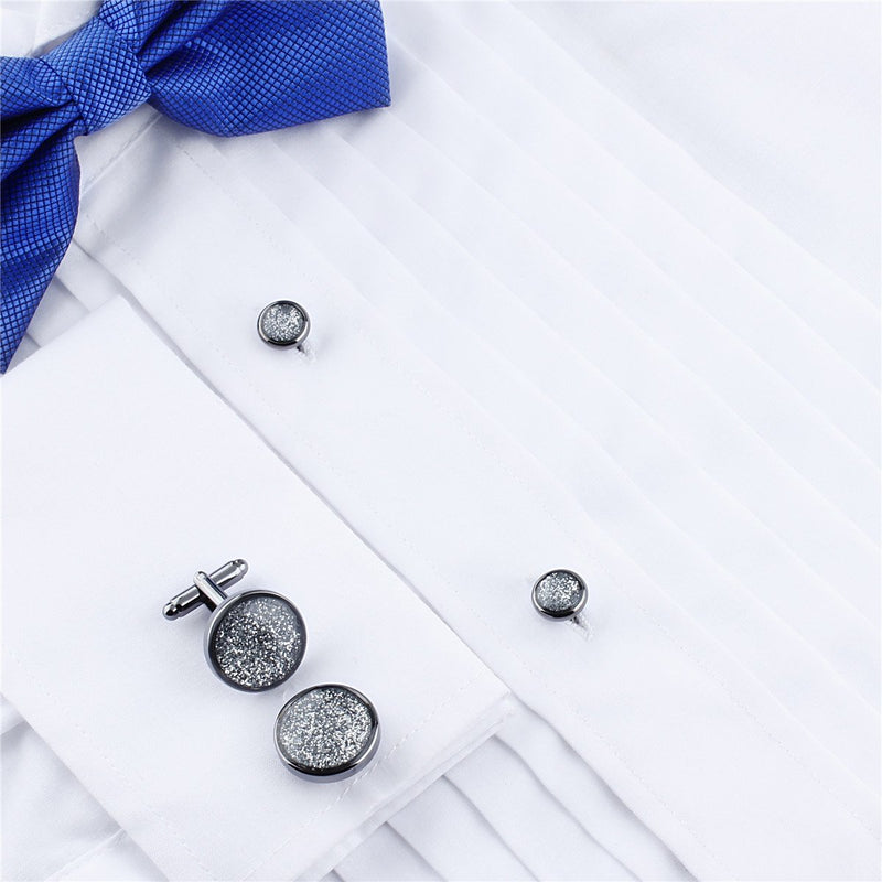 [Australia] - HAWSON Cufflinks and Tuxedo Studs Set for Mens Diamond dust Cufflinks - Business Gift Wedding Party Accessories… cufflinks and studs set Black 