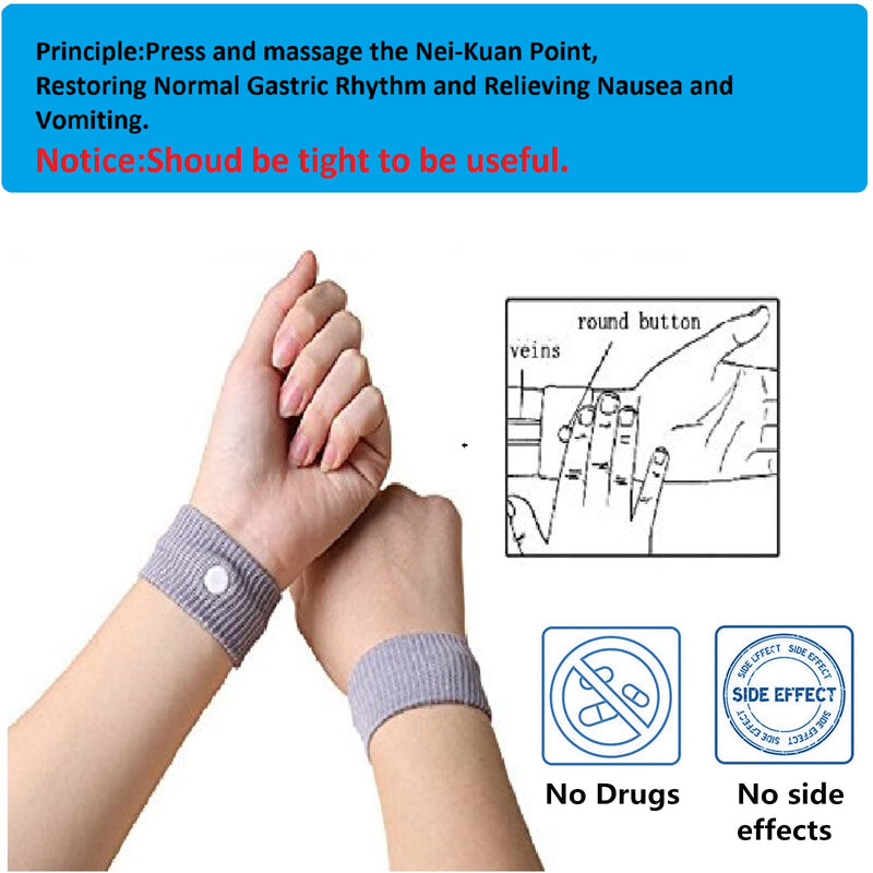 [Australia] - 2 Pairs Motion Sickness Relief Wristbands Travel Acupressure Wristbands Nausea Relief Band for Morning Sickness Sea Travel Car Sickness Black,grey. 