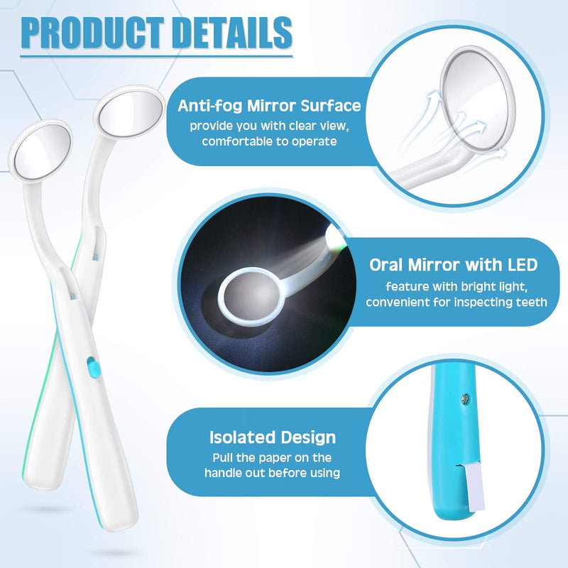 [Australia] - Dental Mirror with Light 2 Pcs Dental Teeth Mirror Mouth Tooth Mirror Dental Inspection Mirror with LED Light for Oral Dental Care Oral with Battery Included, Green and Orange 