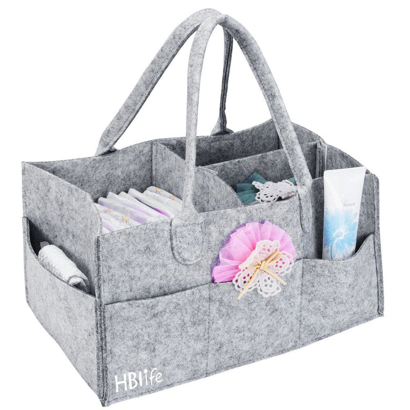 [Australia] - HBlife Baby Diaper Caddy Portable Nappy Organiser Grey Felt Basket with Changeable Compartments (grey) 