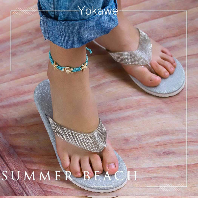 [Australia] - Yokawe Boho Turtle Ankle Bracelets Blue Starfish Anklet Summer Beach Barefoot Sandals Foot Jewelry for Women and Teen Girls 