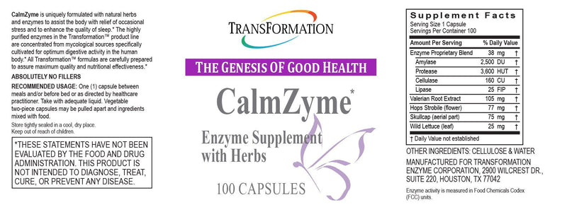 [Australia] - CalmZyme, 100 Capsules - #1 Practitioner Recommended - Maximize Digestion of Nutrients, Production of Energy and Aid in Immune Support by Transformation Enzymes 