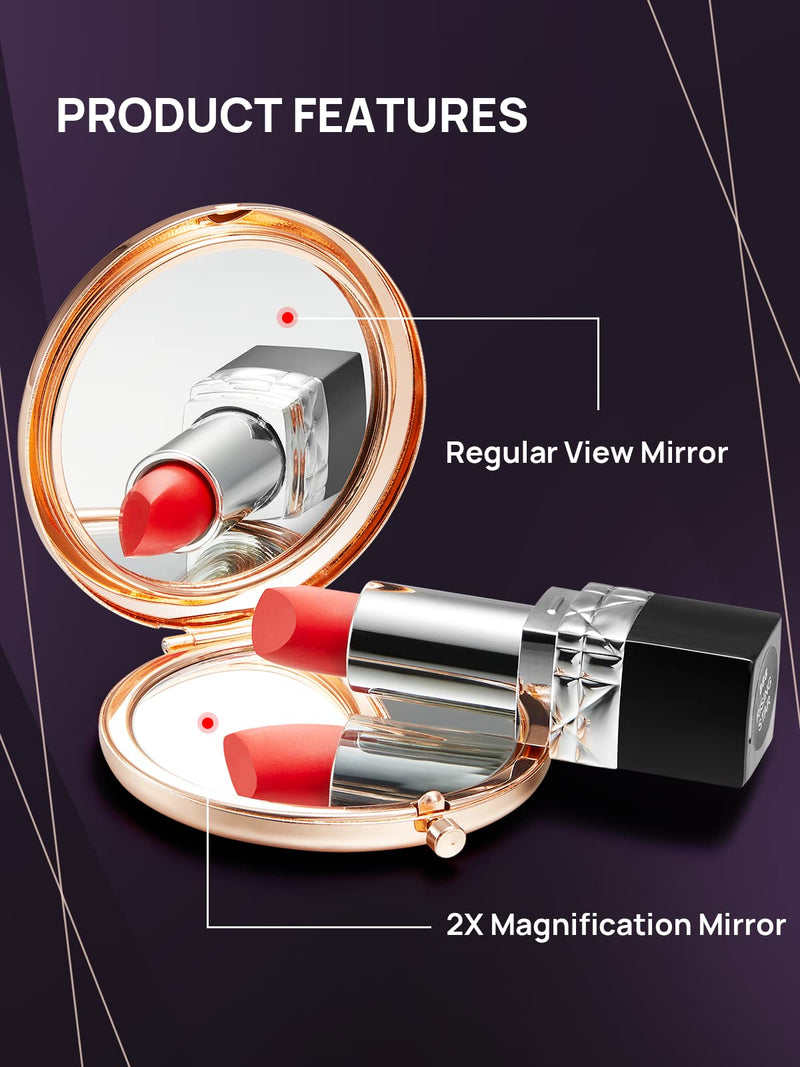 [Australia] - OMIRO Compact Mirror, Mini Mix Diamond 1X/2X Magnifying Round Metal Pocket Makeup Mirror (Rose Gold) Rose Gold, Mix Diamond 