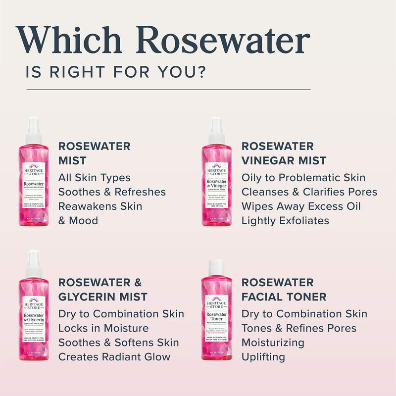 [Australia] - Heritage Store Rosewater Vinegar | Exfoliating Toner w/Apple Cider Vinegar | Cleans Pores & Clarifies Skin | Vegan (8oz) 8 Fl Oz (Pack of 1) 