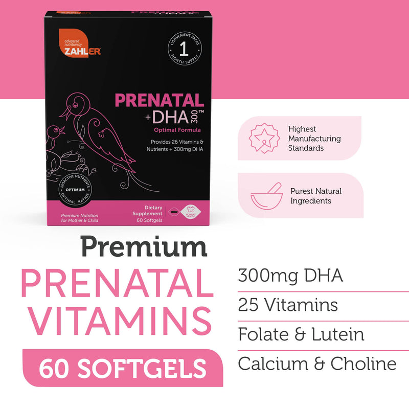 [Australia] - Zahler Prenatal Vitamin with DHA & Folate - DHA Supplements & Prenatal Multivitamin for Mother and Child - Kosher Prenatal DHA Prenatal Vitamins with Iron, Pre Natal Softgels 60 Count 60 Count (Pack of 1) 