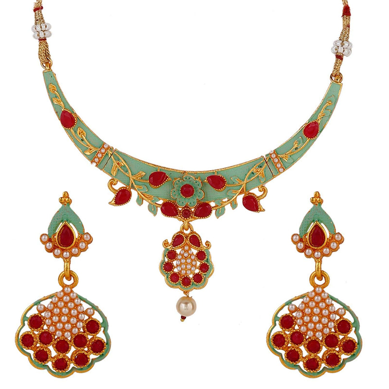 [Australia] - Efulgenz Indian Bollywood 14 K Gold Plated Kundan Faux Pearls Wedding Choker Necklace Earrings Jewelry Set Style 1 