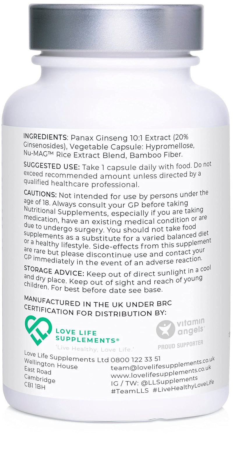 [Australia] - Panax (Korean) Ginseng 3000mg 20% Ginsenosides | 4 Month Supply - 120 High Strength Capsules With No Bulking Agents | For Improved Memory, Athletic Endurance, Stress Reduction | Love Life Supplements 